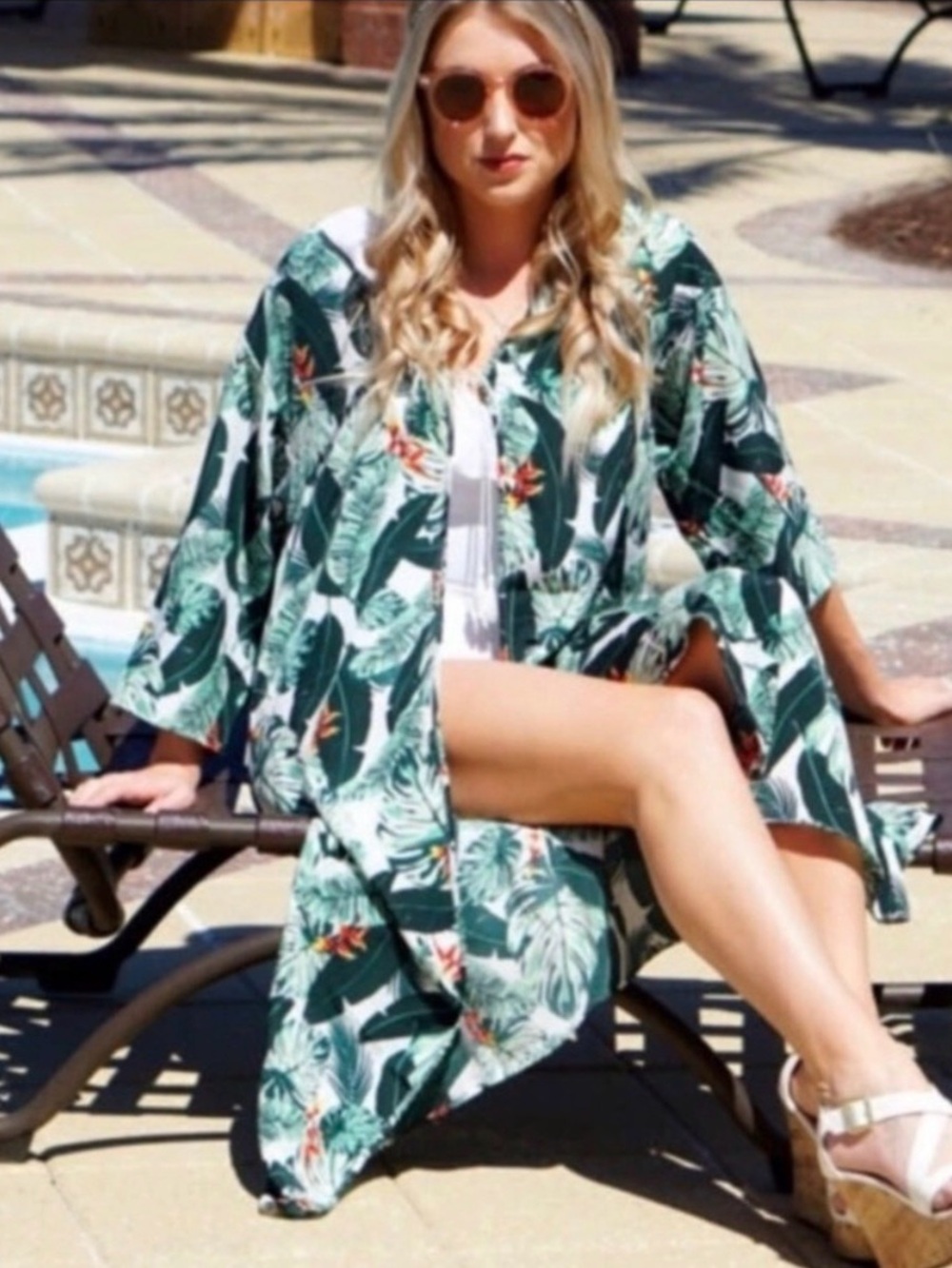 NWT RACHEL ZOE Palm Leaf Print Kimono Duster & Swim Cover - OS